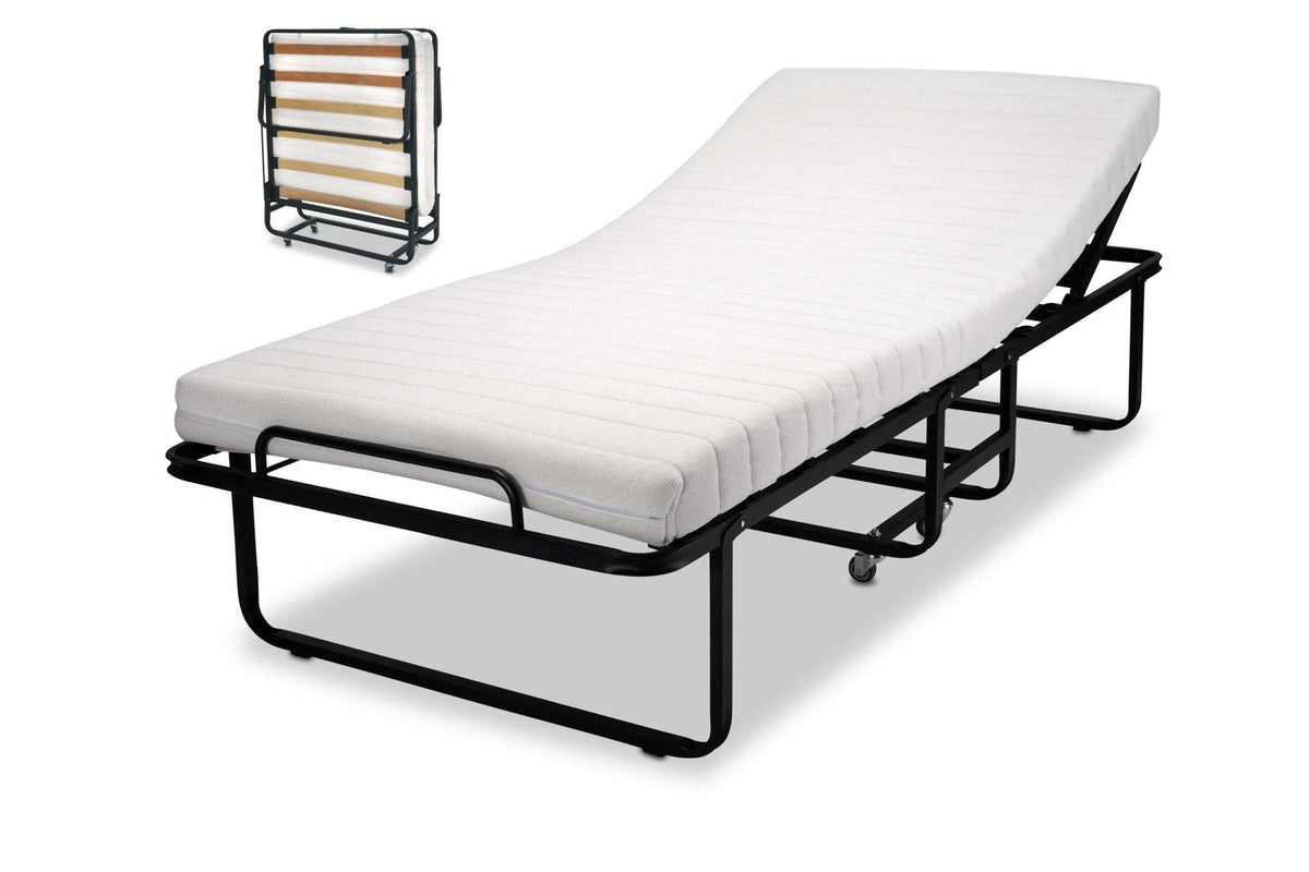 Klappbett Gästebett 90x200 cm mit verstellbarem Kopfteil, aufgestellt