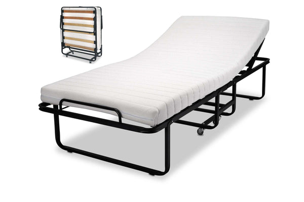Klappbett Gästebett 90x200 cm mit verstellbarem Kopfteil, aufgestellt